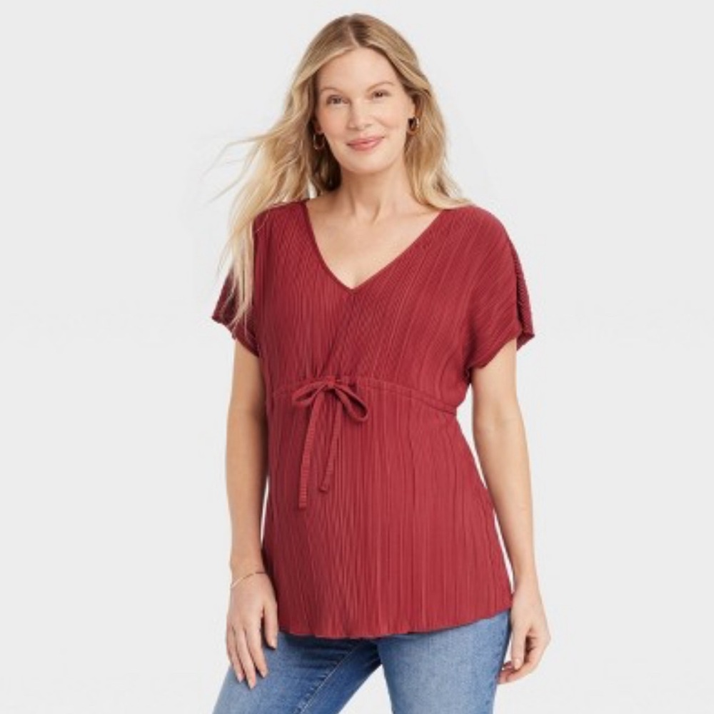Short Sleeve Plisse Maternity And Beyond Shirt - Isabel Maternity Blouse Small